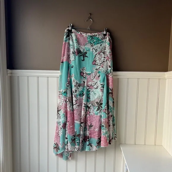 Encore Turquoise Floral Asymmetrical Maxi Skirt 16 - Picture 2 of 10